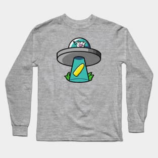 Corn-Loving Cow In A UFO Long Sleeve T-Shirt